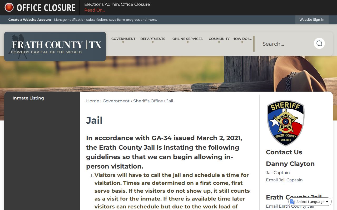 Erath County arrest search official jail information