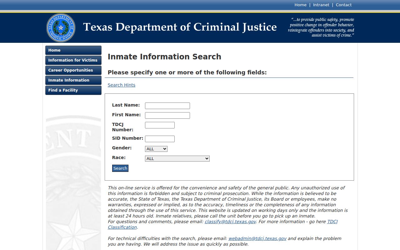 Erath County criminal history TDCJ inmate search