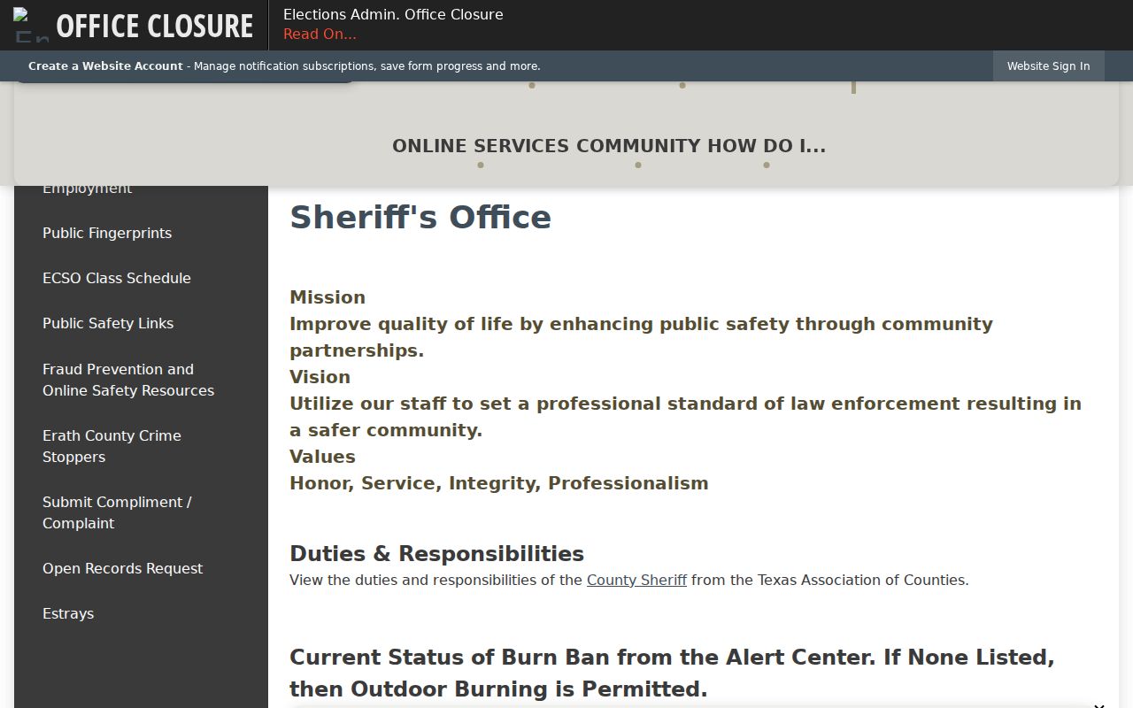 Erath County criminal history sheriff records contacts